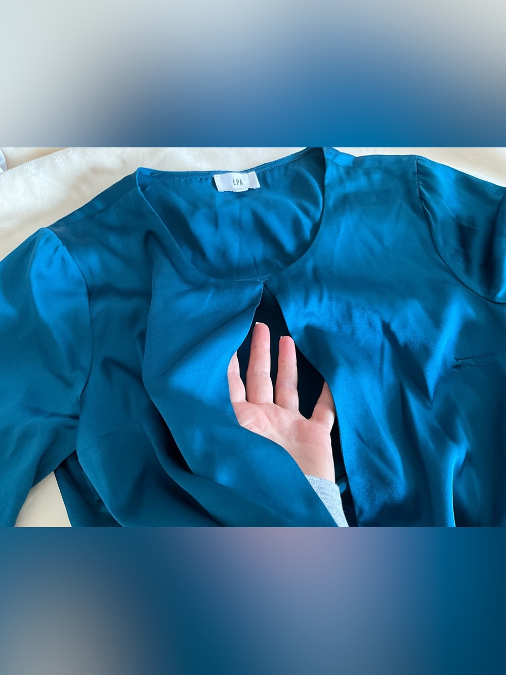 LPA Teal Keyhole Silk-Like Blouse